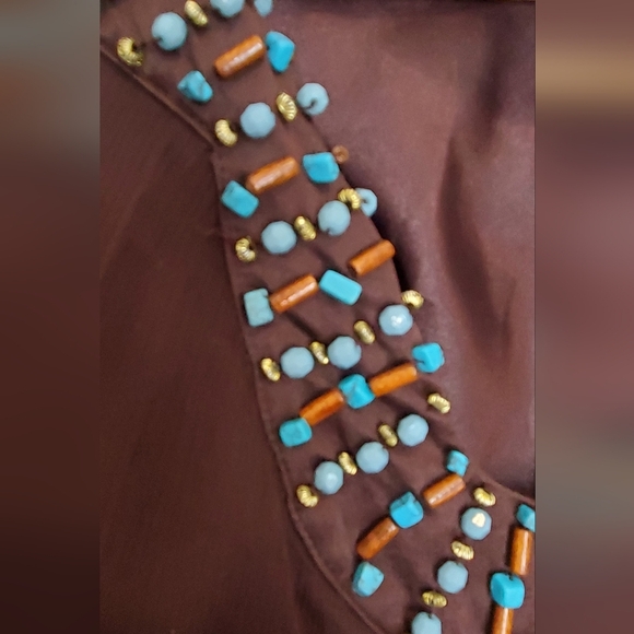💚5/$25 Caché Silk Dark Brown Beaded Embellished Sleeveless Blouse Size Medium - Picture 5 of 8